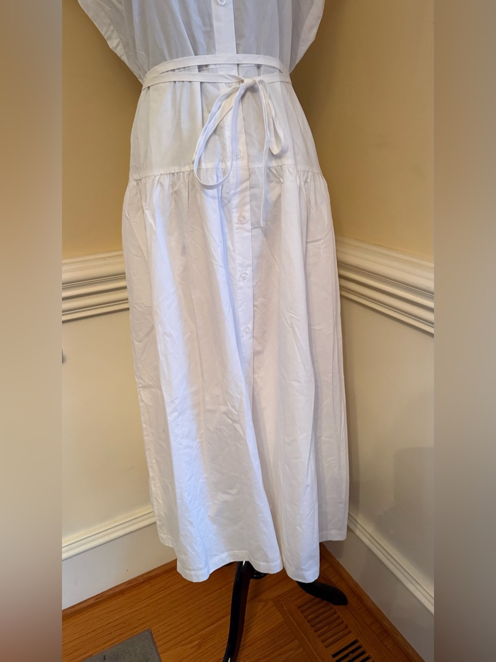 A New Day White Cotton Poplin Cap Sleeve Midi Shirtdress w/ Tie Belt Size Small - Picture 2 of 9